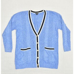 Talbots Women's Cardigan Sweater Solid V Neck Cotton Blue Size Lp